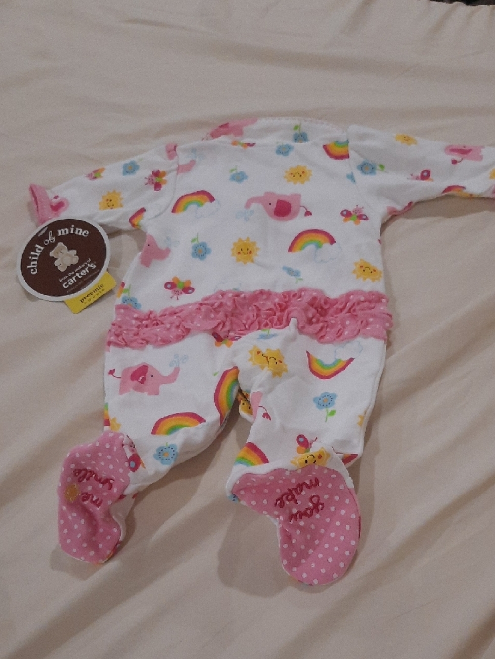 Carter's White Pink Rainbow & Sun Footed One-Piece - Picture 3 of 4